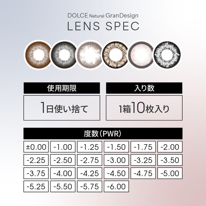 ドルチェナチュラル グランデザイン (DOLCE Natural GranDesign) 度数展開