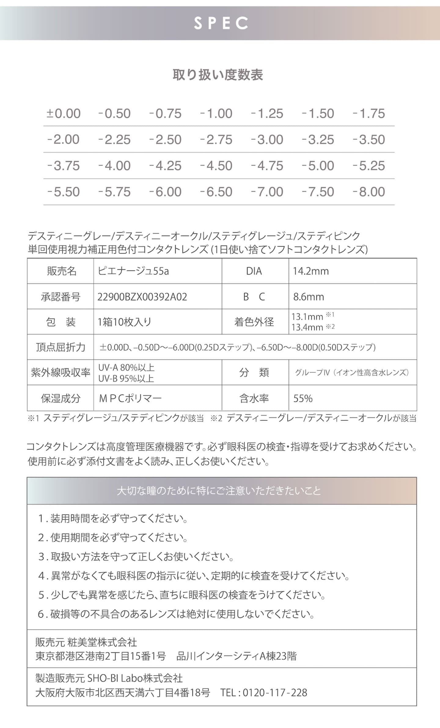 ピエナージュワンデー (PienAge 1day) 商品スペック