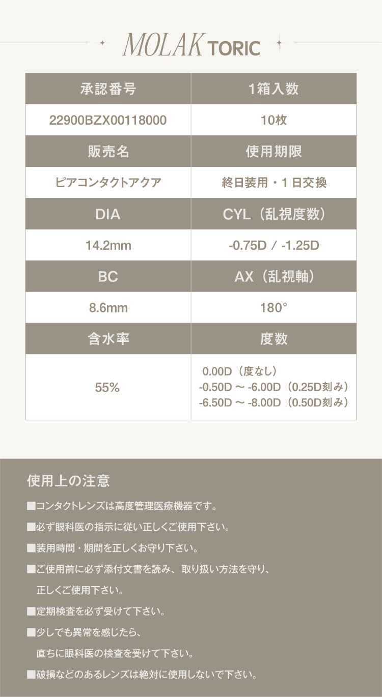 モラクトーリックワンデー (MOLAK TORIC 1DAY)製品のこだわり