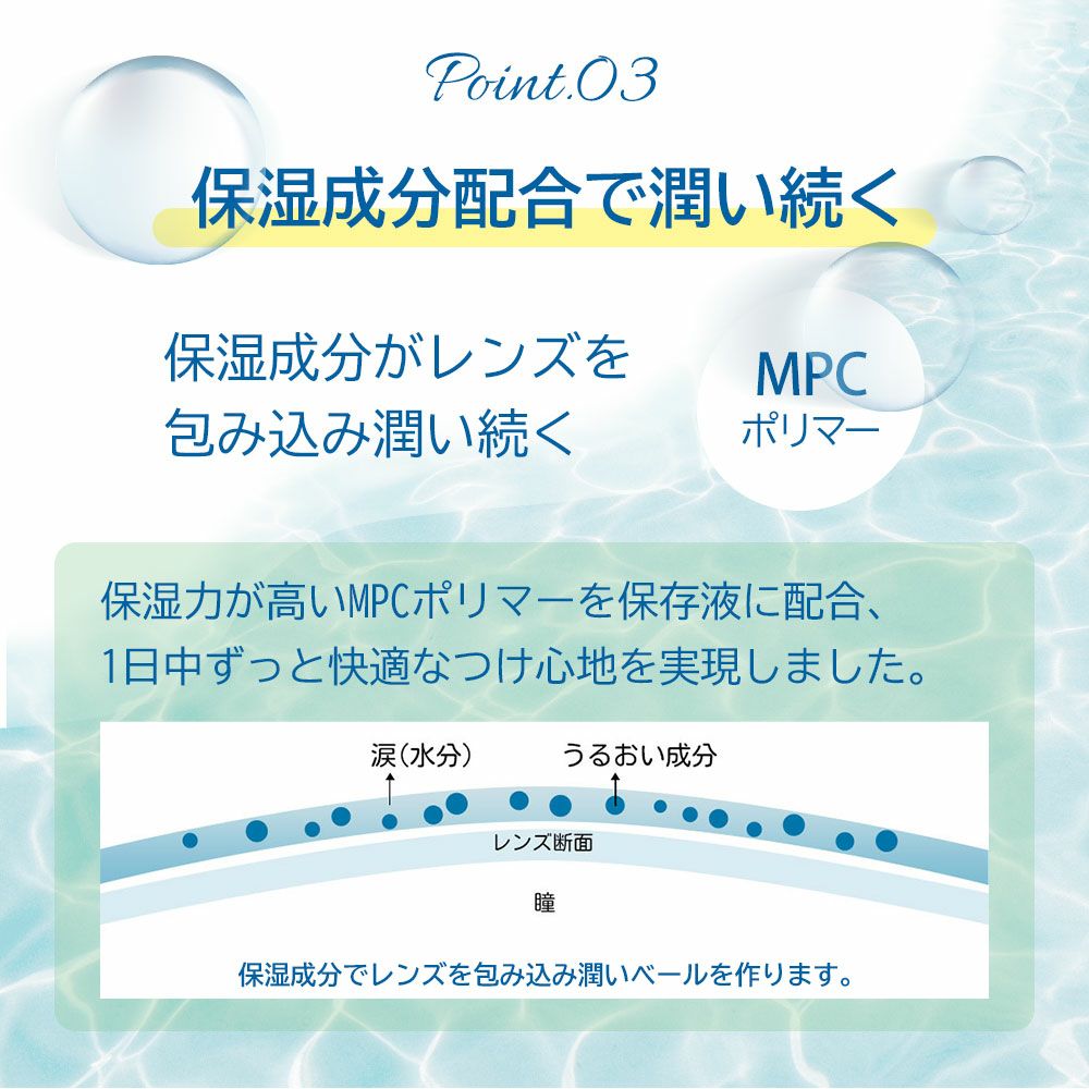 保湿成分配合で潤い続くピュアアイズワンデーM