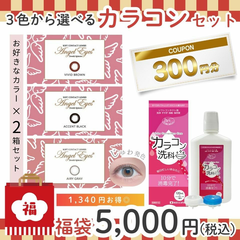 2026年福袋【1,100円OFF＆送料無料】 エンジェルアイズ2ウィークUVM 2箱 × カラコン洗科（120ml） セット